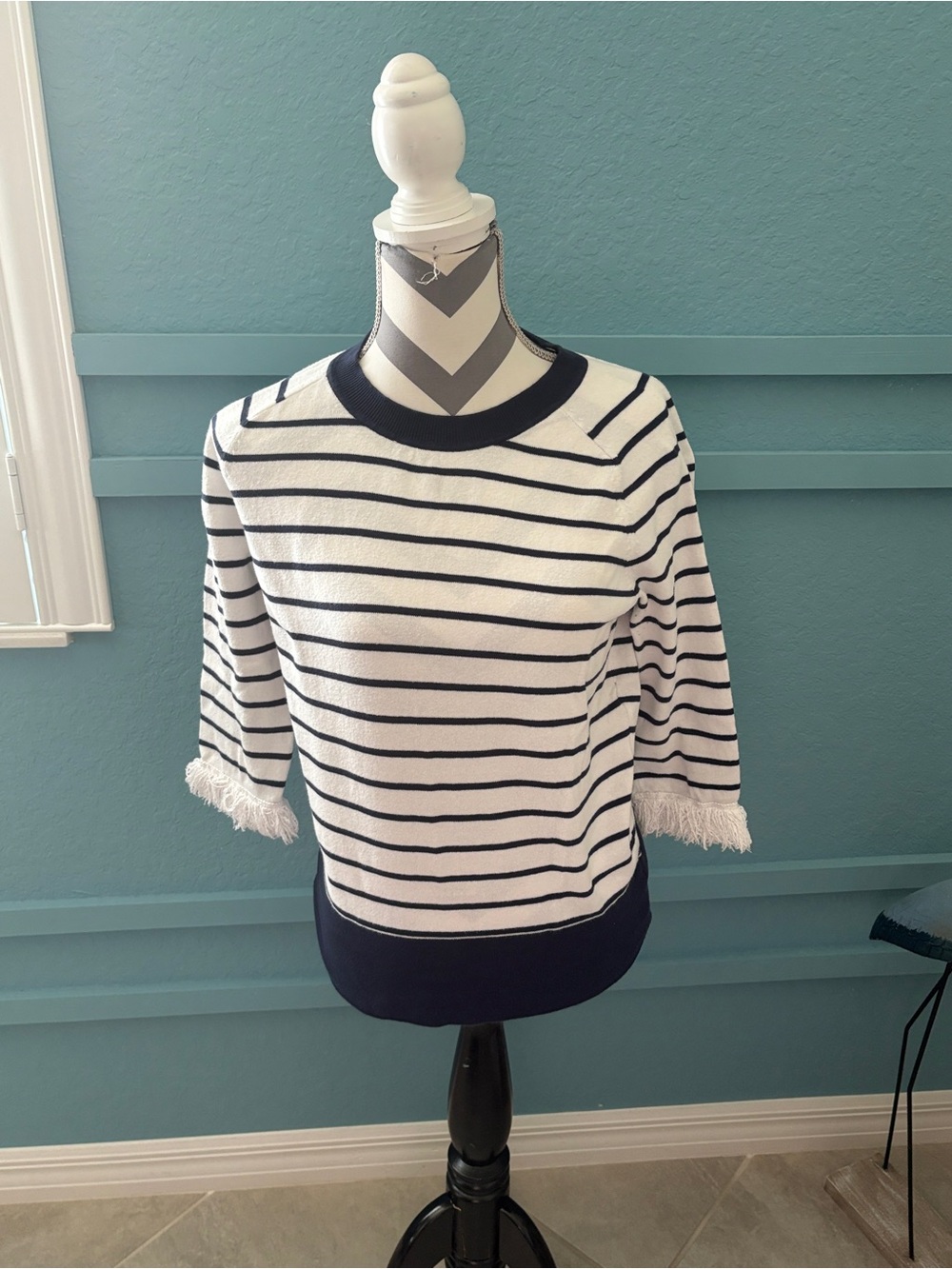 LILLY PULITZER Fringe Cuff Top STRIPED KNIT BLOUSE Women’s Size SMALL